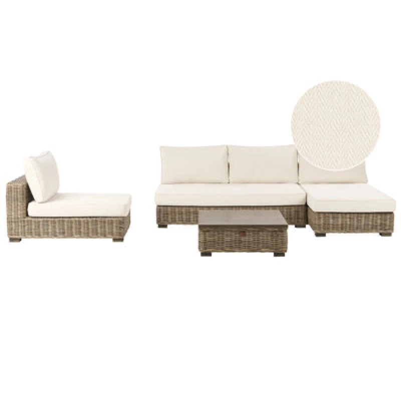 Image of Beliani Garden Lounge Set With Table 4 Seater Varallo Left Hand Modular Rattan Grey