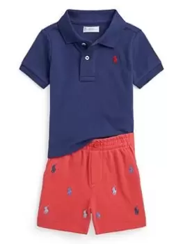Image of Ralph Lauren Baby Boys Polo Shirt And Short Set - Navy, Size 6 Months