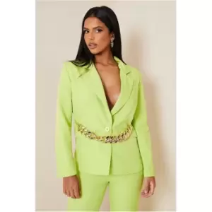 Image of I Saw It First Lime Green Premium Chain Belt Oversized Blazer With Shoulder Pads - Green