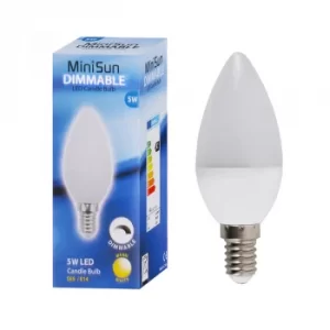 Image of MiniSun Dimmable 5W SES/E14 Frosted Candle Bulb In Warm White