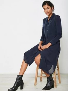 Image of Mint Velvet Pleat Detail Jersey Sleeve Midi Shirt Dress - Ink