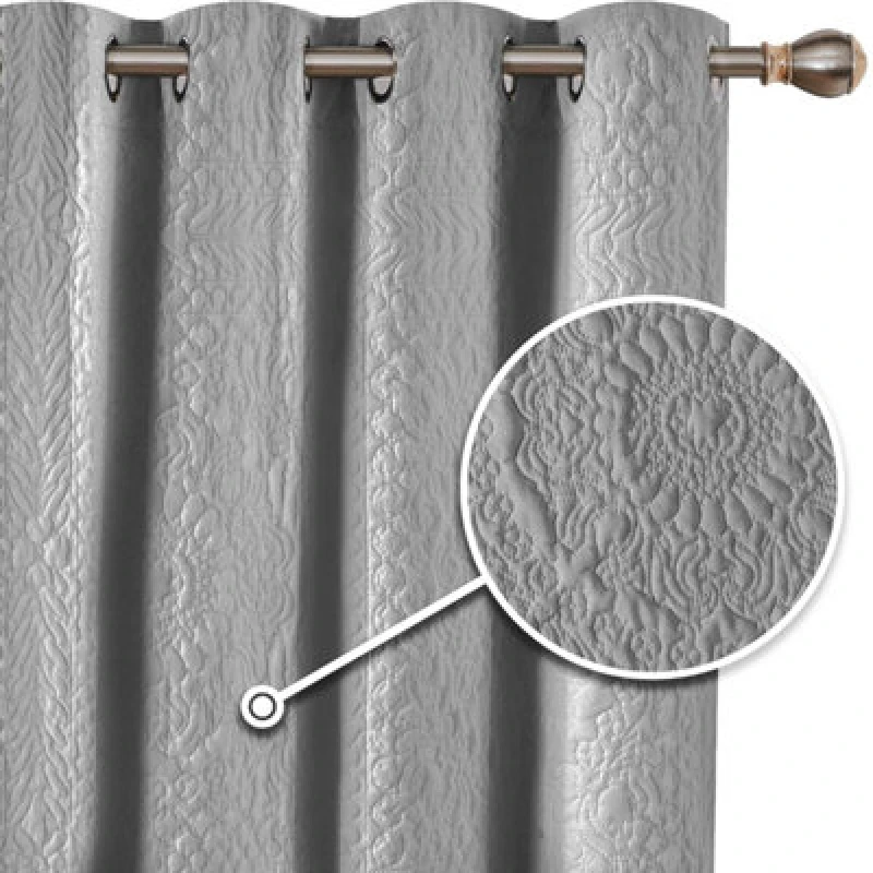Image of Velosso Embossed Elegant Thermal Curtains - Ring Top Door Curtains, Insulated Quilted For Energy Saving, Machine Washable - Grey