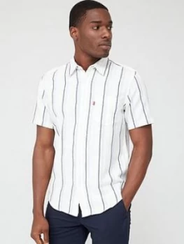 Image of Levis Stripe Short Sleeve Classic 1 Pocket Shirt ; Cloud Dancer