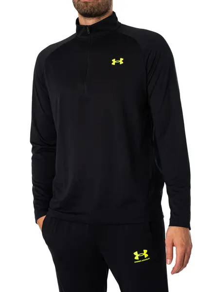 Image of Under Armour Tech 1/2 Zip Long Sleeve Top Black/High Vis Yellow M