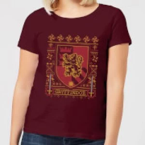 Image of Harry Potter Gryffindor Crest Womens Christmas T-Shirt - Burgundy - M