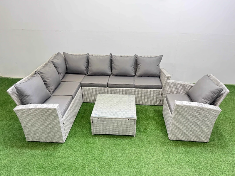 Image of Fimous 7 Seater Corner Sofa Sets with Coffee Table Chair Light Grey Mixed Light Grey Unisex
