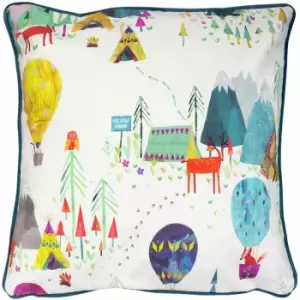 Image of Prestigious Textiles Away We Go 100% Cotton Piped Edge Cushion Cover, Rainbow, 55 x 55 Cm