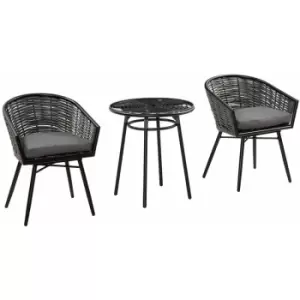 Image of 3 pcs Patio Resin Wicker Hand Woven Bistro Set 2 Chairs 1 Coffee Table - Grey - Outsunny