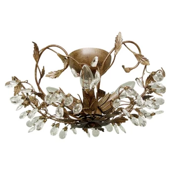 Image of Langelo 4 Light Glass & Crystal Ceiling Light Rust