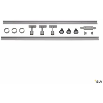 Image of SLV - Puri Track Light System, Track Light Kit Socket Inside 2 x 1m Silver / Grey - Silver / Grey