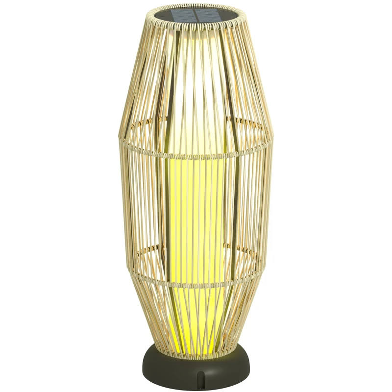 Image of Outsunny 72cm Rattan Solar Floor Lamp, Auto On/Off LED Garden Light, Grey B30-065V00GY