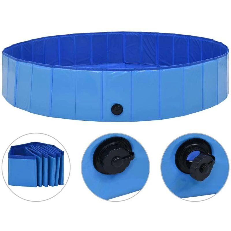 Image of vidaXL Foldable Dog Swimming Pool Blue 160x30cm PVC Anti Slip Pet Water Centre