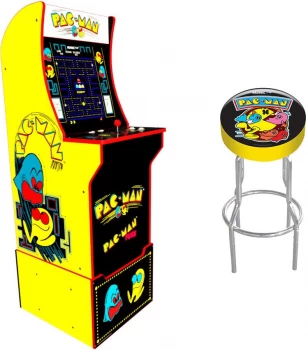 Image of Arcade1Up Pac-Man Home Arcade Game with Light Up Marquee, Licensed Stool & Riser