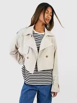 Image of Boohoo Cuff Detail Trench Coat, Cream, Size 8, Women