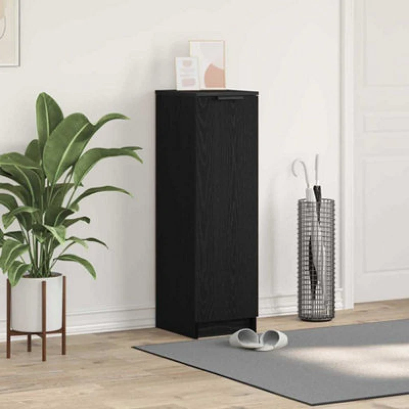 Image of Vidaxl Shoe Cabinet Black Oak 29.5 X 35 X 101cm Engineered Wood