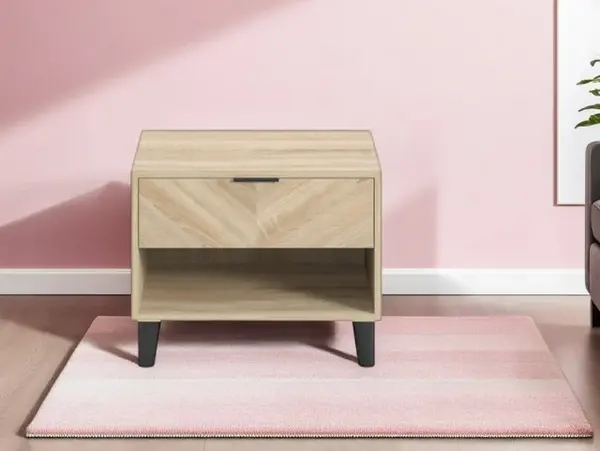 Image of LPD Stockholm Chevron Light Oak 1 Drawer Bedside Table