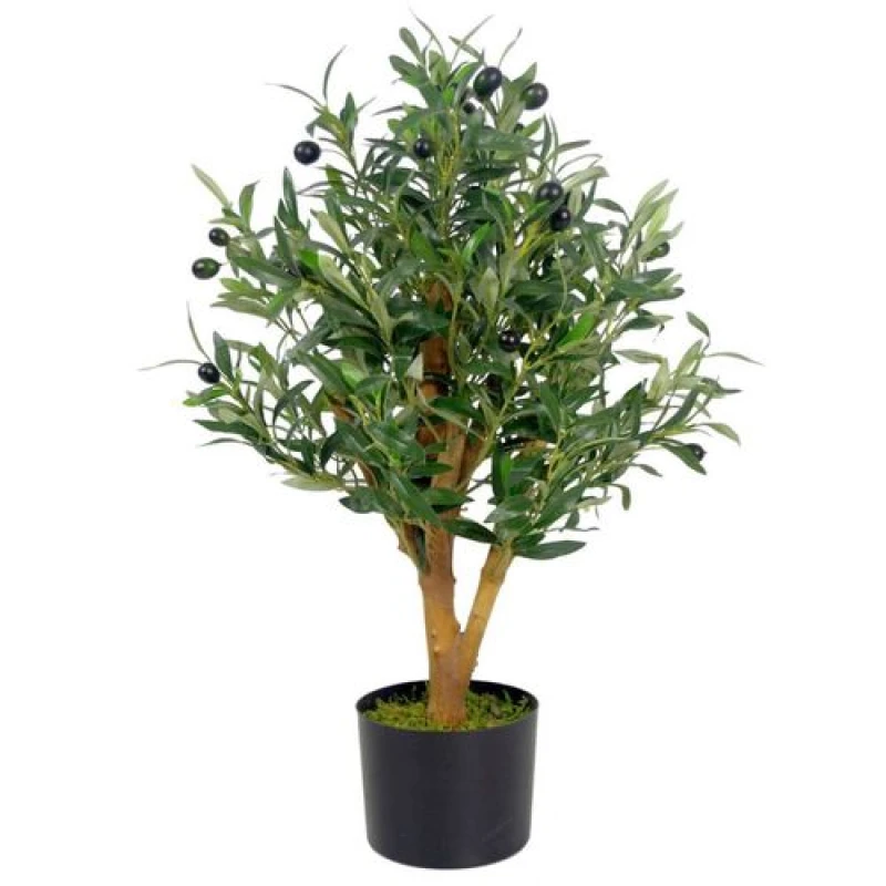 Image of Leaf 65cm Leaf Design UK Realistic Artificial Olive Tree in Black Plastic Pot Green