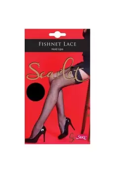 Image of Scarlet Fishnet Lace Top Hold Ups (1 Pair)