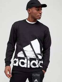 Image of adidas Essentials Badge of Sport Big Logo Sweat Top - Black Size M Men
