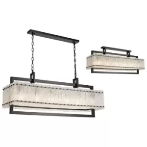 Image of Luminosa Lighting - Large Rectangular Ceiling Pendant, 12 Light E27, Matt Black, Crystal Sand Glass
