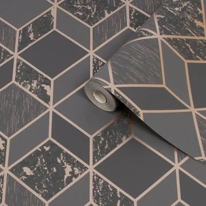 Image of Superfresco Vittorio Charcoal Geometric Metallic effect Smooth Wallpaper