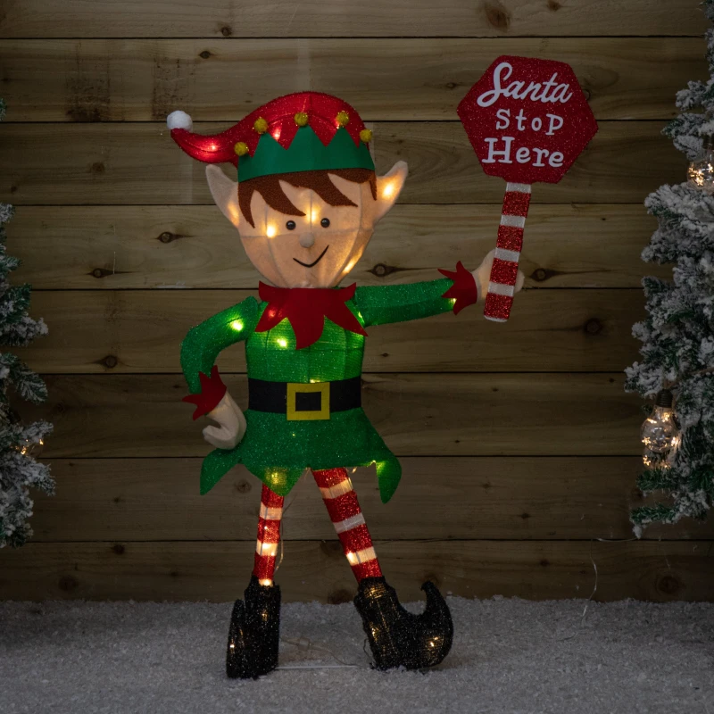 Image of 98cm Light up Standing Christmas Elf with Red Hat and 50 Warm White LEDs