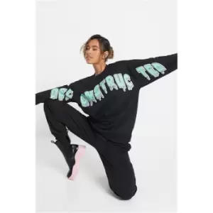 Image of I Saw It First Black Deconstructed Graffiti Slogan Oversized Sweatshirt - Black