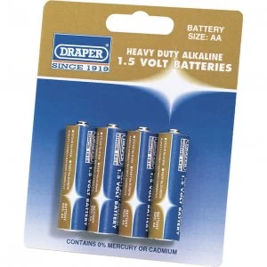 Image of Draper Heavy Duty AA Alkaline Batteries Pack of 4