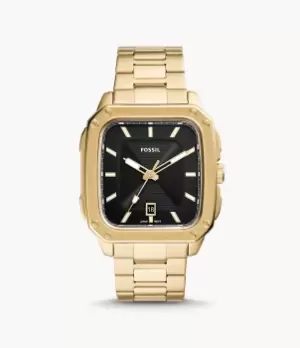 Image of Fossil Men Inscription Three-Hand Date Gold-Tone Stainless Steel Watch