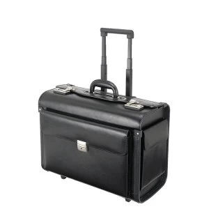 Image of Alassio Silvana Leather Trolley Pilot Case with Laptop Compartment Black