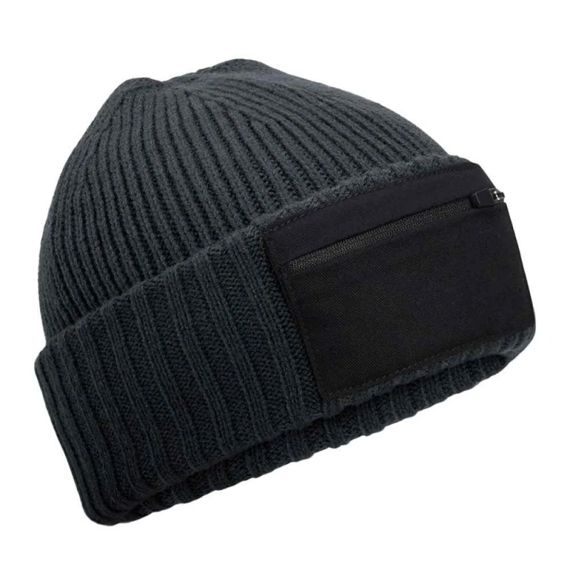 Image of Beechfield Beechfield Men Zip Patch Beanie in Grey Grey One Size Male 5063574673730