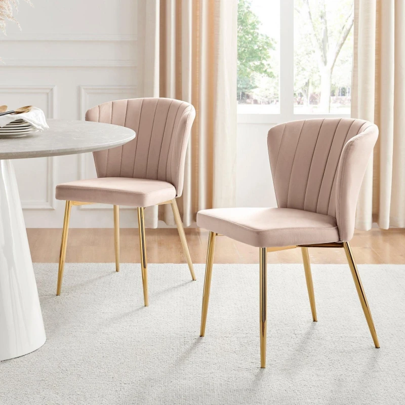 Image of FurnitureboxUK Set of 2 Danica Velvet Dining Chairs With Gold Legs in Pink Pink Unisex
