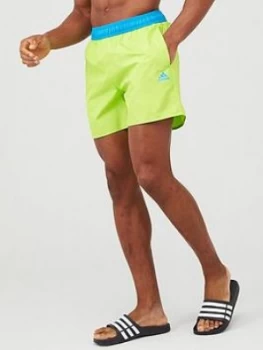 Image of adidas Solid CLX Swim Shorts - Green, Size 38, Men