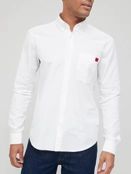 Image of Hugo Boss Evito Red Patch Logo Oxford Shirt White Size M Men