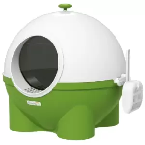 Image of PawHut Large Cat Litter Box, Hooded Cat Litter Tray with Lid, Scoop, Top Handle, Front Entrance, 53 x 51 x 48cm - Green