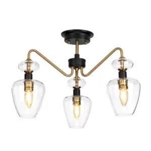 Image of Elstead Armand 3 Ceiling Light Aged Brass Plated And Charcoal Black Paint