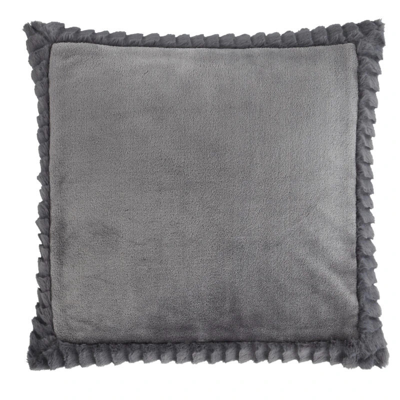 Image of Catherine Lansfield Velvet Faux Fur Cosy Cushion Charcoal 55X55CM MM13103