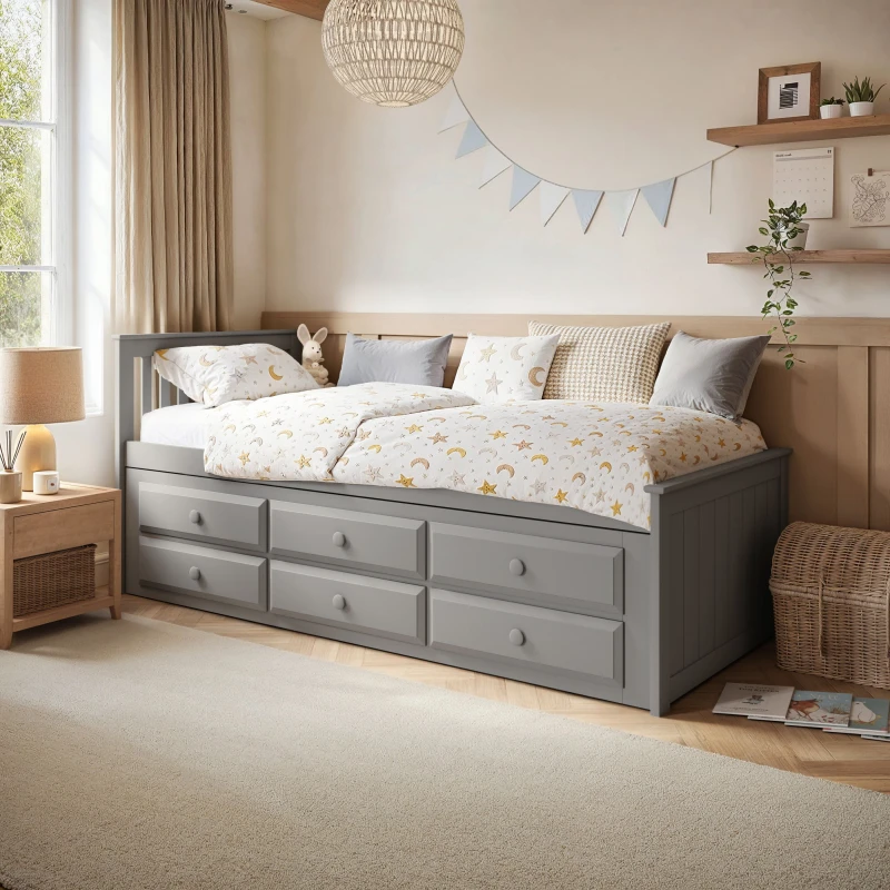 Image of Flair Montana Captains Bed with Drawers in Grey Size: Single Grey Unisex Single