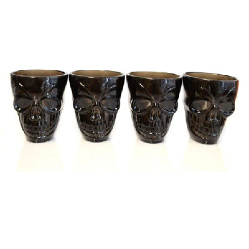 Image of Shatchi 4Pcs Halloween Clear Skull Shot Glasses - Spooky 55ml Tableware, Striking Decor Black unisex