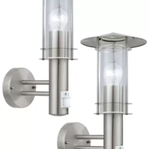 Image of 2 PACK IP44 Outdoor Wall Light & PIR Sensor Stainless Steel Lantern 60W E27