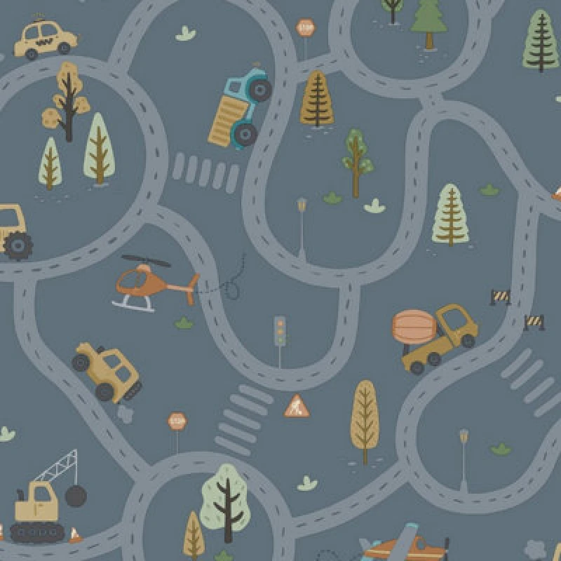 Image of Holden Decor Roundabout Road Wallpaper Denim Blue / Multi Holden 14083