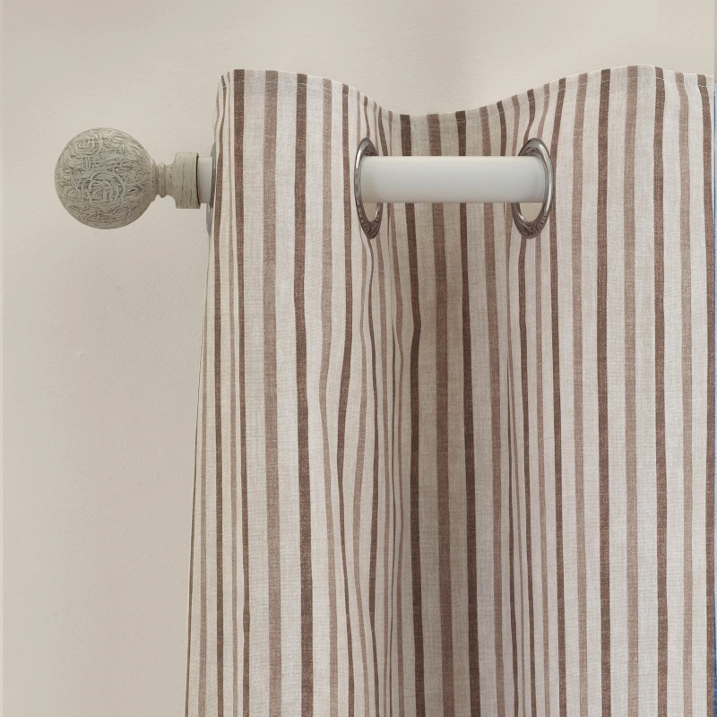 Image of Catherine Lansfield Logan Stripe 46X72 Inch Lined Eyelet Curtains Two Panels Natural