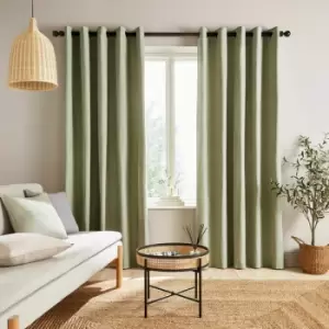 Image of Catherine Lansfield Chambray Yarn Dyed 100% Cotton Eyelet Curtains, Sage, 90 x 90 Inch