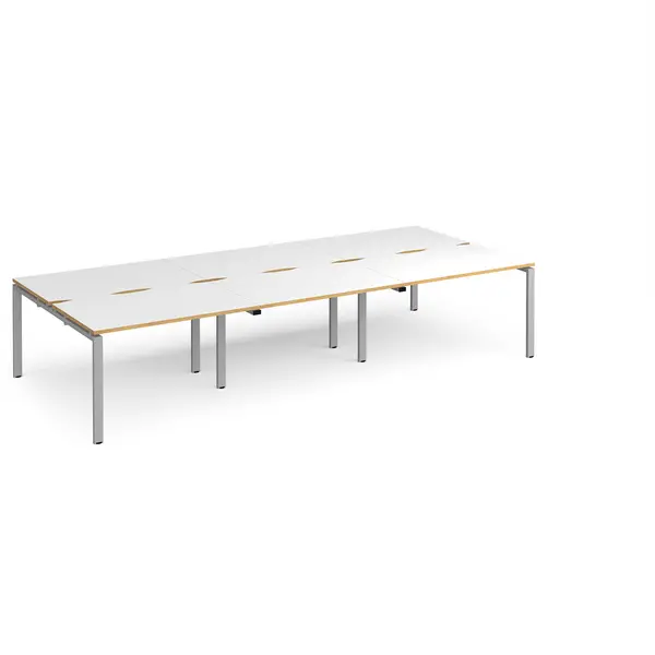 Image of Adapt 6 Person Bench Office Desk - 3600mmx1600mm - Silver - White/Oak