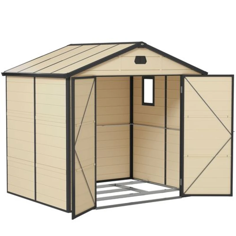 Image of Outsunny Garden Shed Tool Storage House with Lockable Door, Foundation Kit Cream