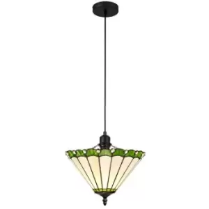 Image of Luminosa Lighting - 1 Light Uplighter Ceiling Pendant E27 With 30cm Tiffany Shade, Green, Crystal, Black