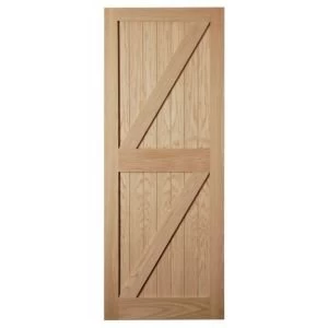 Image of Framed Ledged Braced Oak Veneer Oak Veneer Unglazed External Door H1981mm W838mm