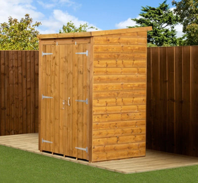 Image of Empire Sheds Empire Modular Pent 4X4 Dipped Treated Tongue And Groove Wooden Garden Shed Double Door (4' X 4' / 4ft X 4ft) (4X4)