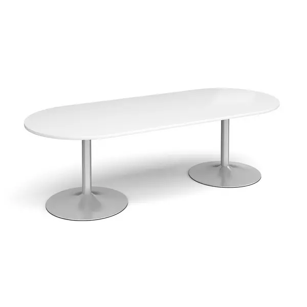 Image of Trumpet Base Radial Boardroom Table with Silver Base 2400mm - White