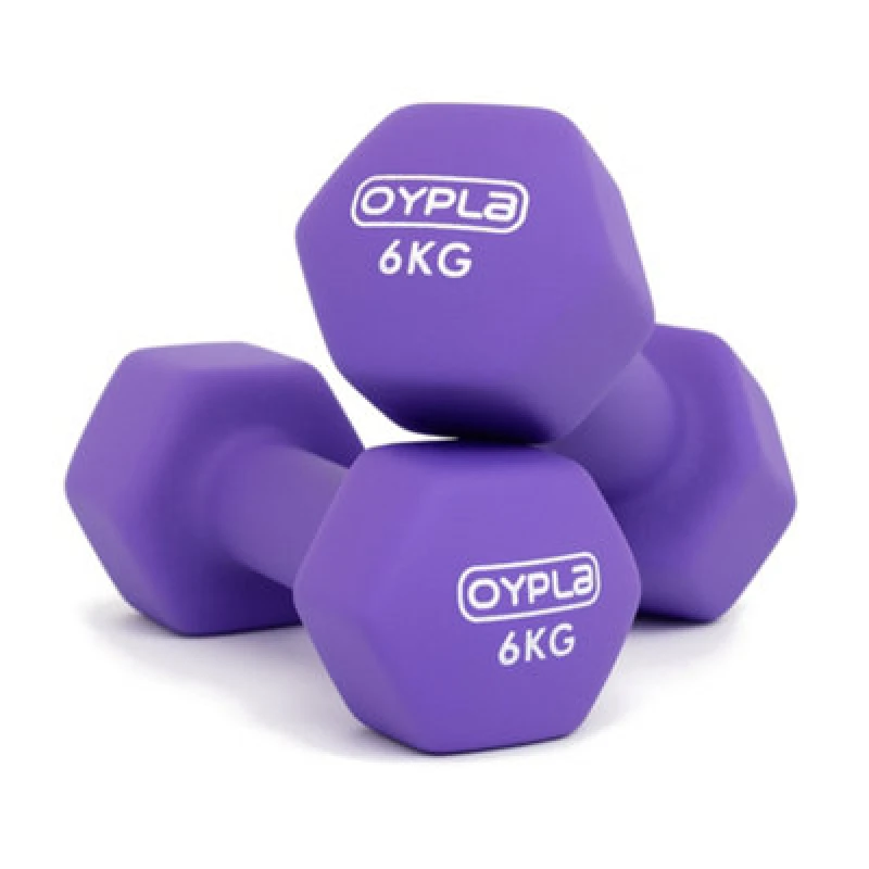 Image of Oypla Pair Of 6Kg Hex Anti Roll Neoprene Non Slip Hand Dumbbells Workout Weights